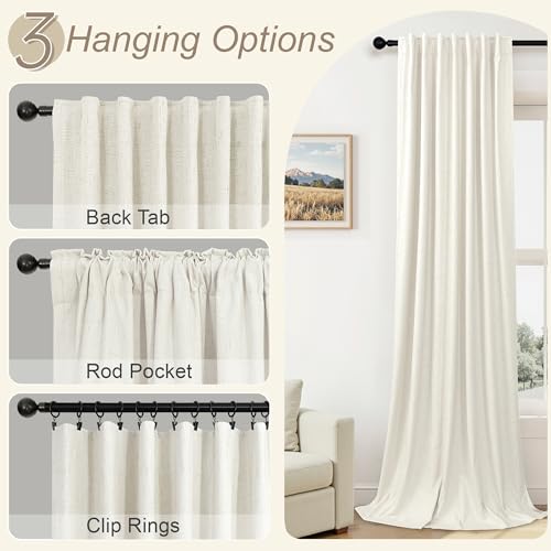 70 Inch Extra Wide Blackout Curtains 102 Inches Long for Living Room 2 Panels Set Back Tab Natural Linen Textured Boho Curtains Thermal Privacy Sliding Door Drapes Large Window Burg 70x102 Ivory Cream (Natural / 70"W x 102"L (Pack of 2))