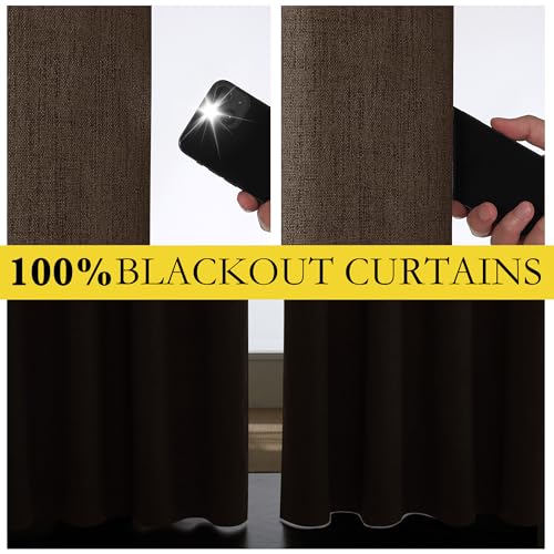 Coffee Vintage Linen 100% Blackout Curtains for Living Room (52"W x 120"L (Pack of 2) / Coffee)