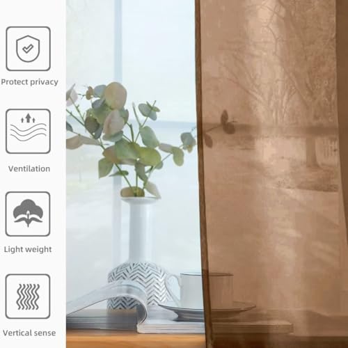 Solid Sheer Rod Pocket Curtain Voile Draperies 2 Panels White Beige Black Grey Coffee 52 Inch Width 84 Inch Long 1 Pair for Kitchen Bedroom Children Living Room Yard (Brown / 52"W x 84"L (Pack of 2))