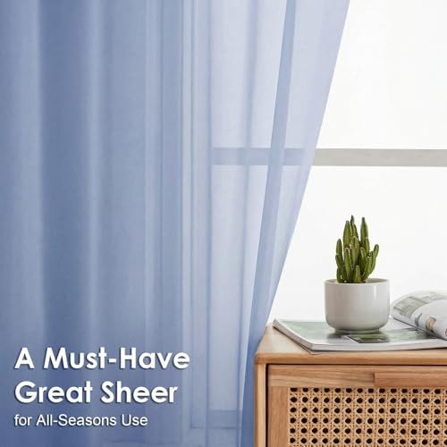 Sheer Curtains 63 inch Length 2 Panels Set for Bedroom Living Room (Demin Blue / 42"W x 63"L (Pack of 2))