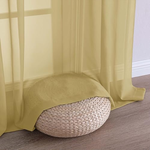 Sheer Gold Curtains 108 Inches Long for Living Room Bedroom 2 Panels Set (Gold / 59"W x 108"L (Pack of 2))