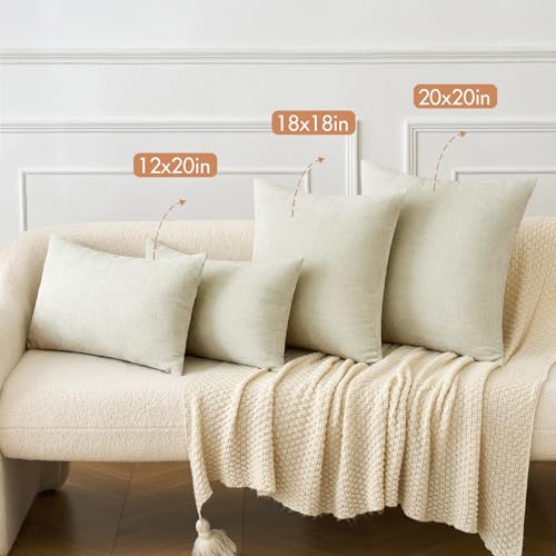 Soft Chenille Throw Pillow Covers Cream 20x20 Inch Pack of 2 (20" x 20" (Pack of 2) / Cream)