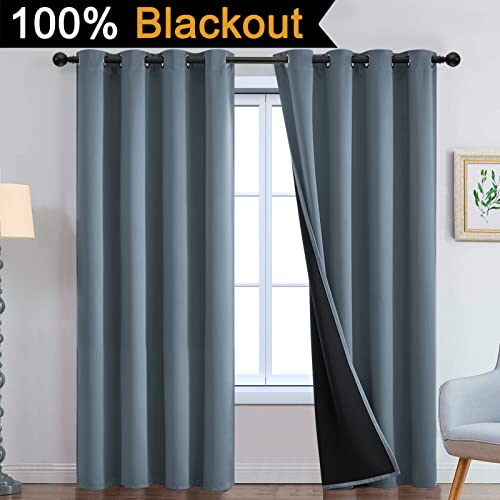 Stone Blue 100% Blackout Curtains 90 Inches Long 52" Wide 2 Panel (52"W x 90"L (Pack of 2) / Stone Blue)