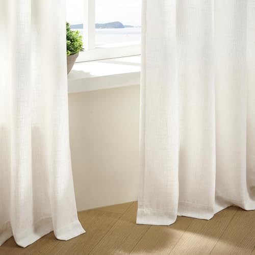 90 Inch Pinch Pleated Linen Textured Curtains 2 Panels (Natural / 40"W x 90"L (Pack of 2))