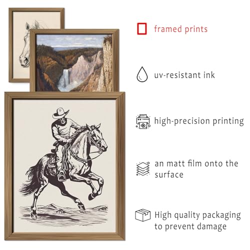 16 PCS Framed Western Wall Art Decor (BurlyWood / 12"x15" Framed)