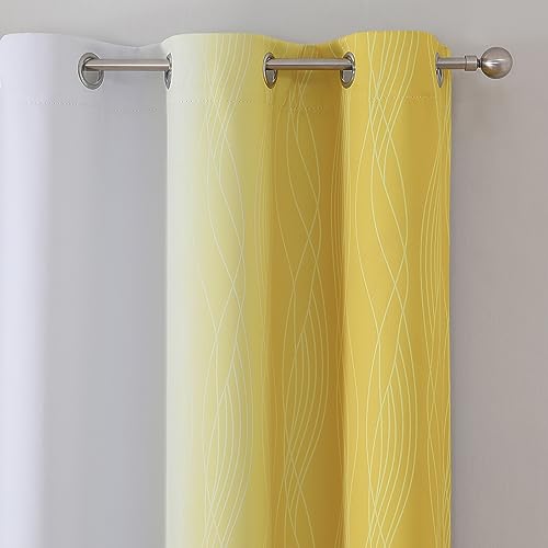 Yellow and Greyish White Ombre Blackout Curtains for Living Room 84 Inch (Yellow and Greyish White / 42"W x 84"L (Pack of 2))