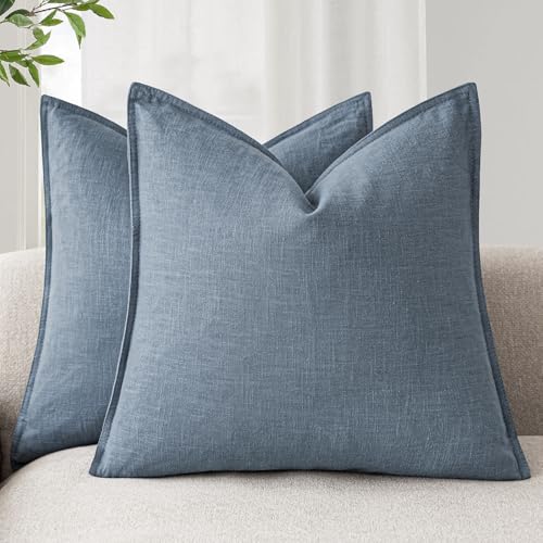 Linen Solid Decorative Throw Pillow Covers 24x24 Inch Misty Blue (24" x 24" (Pack of 2) / Spring Lake)