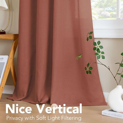 Living Room Linen Curtains Semi Sheer Curtains Nickel Grommet Curtain Energy Saving Light Filtering Window Treatments Panels for Bedroom (52"W x 108"L (Pack of 2) / Rust)
