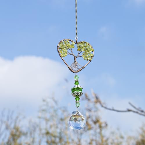 Green Tree of Life Crystal Suncatcher Car Rear View Mirror Charm Decor (Green)