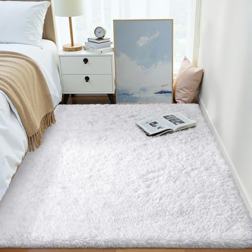 Area Rugs for Living Room Bedroom (4x5.9 Ft / White)