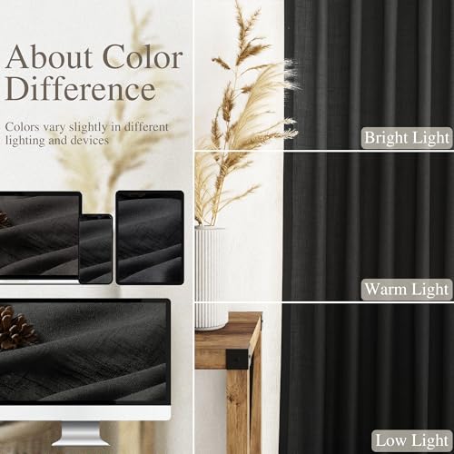 Linen Black Curtains 135 inch Extra Long for Living Room Back Tab Light Filtering Semi Sheer Drapes Modern Farmhouse Coastal Decor Cotton Textured Curtain for Floor to Ceiling High Window 52x135 (52"W x 135"L (Pack of 2) / Black)
