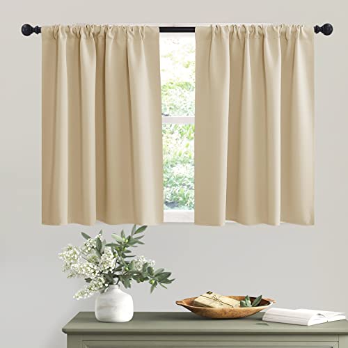 Short Biscotti Beige Curtains for Small Bedroom Window Kitchen (Biscotti Beige / 42"W x 36"L (Pack of 2))