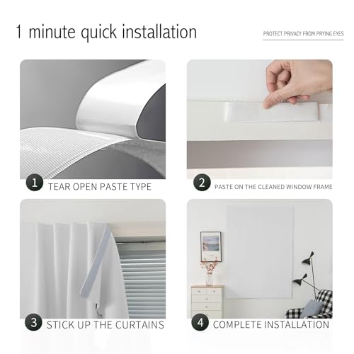 Blackout Curtains for Bedroom Sticky Curtain Blackout Window Cover Self Adhesive Curtains Rod No Drillng (47"W x 71"L (Pack of 1) / Light Grey)