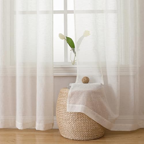 Natural Linen Textured Sheer Curtains 84 inches Length 2 Panels Set (Natural / 40"W x 84"L (Pack of 2))