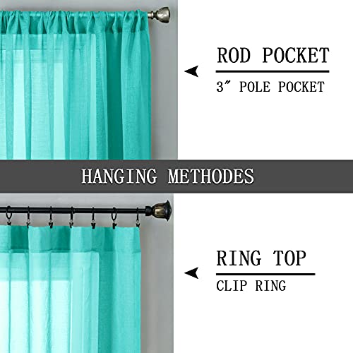 Short Sheer Curtain Linen Textured Bedroom Curtains Sheer Light Filtering Rod Pocket Voile Curtain for Living Room (54"W x 54"L (Pack of 2) / Aqua Blue)