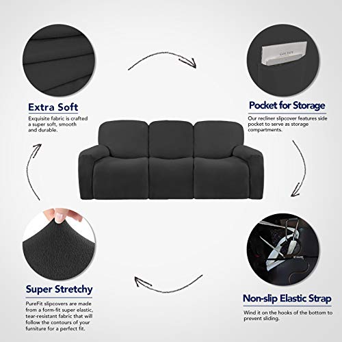 Super Stretch 3 Seats Recliner Sofa Couch Cover with Pocket (Large Recliner Sofa / Dark Gray)