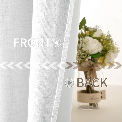 100% Blackout Linen Curtains for Bedroom 52x72 Inches Bright White (Bright White / 52"W x 72"L (Pack of 2))
