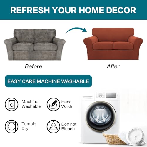 3 Piece Sofa Covers for 2 Cushion Couch Sofa Slipcover Soft Couch Cover for Dogs (Loveseat (2 Cushion) / Rust)