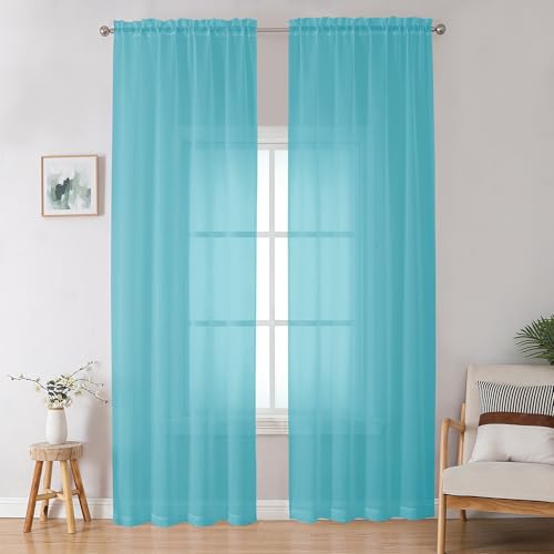 Aqua Sheer Curtains for Bedroom Living Room 96 Inches Long 2 Panels Set (Aqua / 42"W x 96"L (Pack of 2))