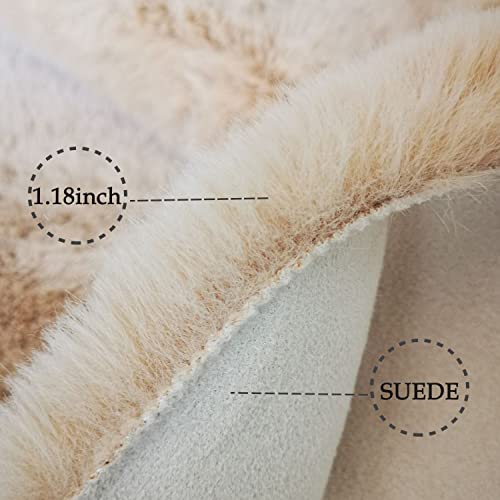 Faux Rabbit Fur Round Rug 6ft Light Brown Beige Round Rugs for Bedroom Decor Fluffy Area Rugs for Living Room (Beige / 6' (Round))