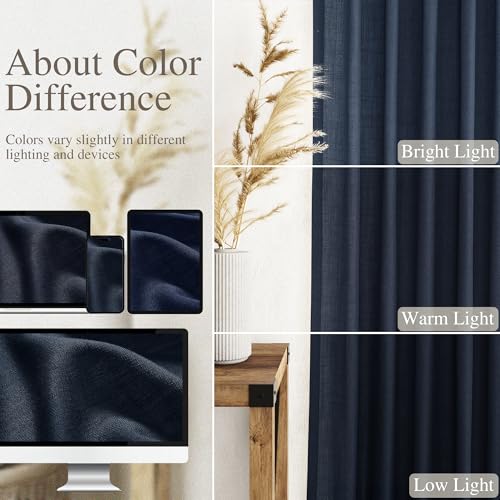 Navy Blue Semi Sheer Curtains 72 Inches Long 2 Panels Set for Bedroom Back Tab Rod Pocket Light Filtering Drapes Cotton Linen Textured Indigo Blue Farmhouse Living Room Curtain 52X72 (52"W x 72"L (Pack of 2) / Navy Blue)