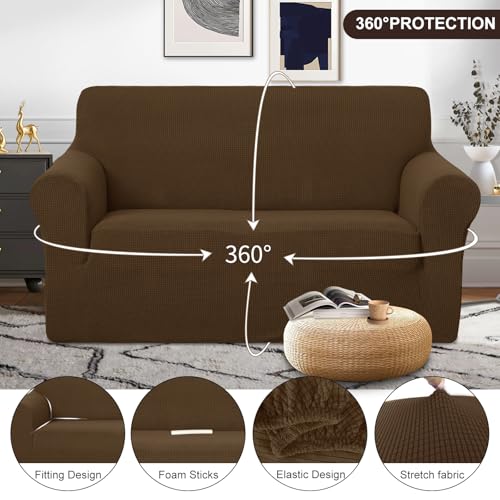 Loveseat Cover Stretch Couch Cover Sofa Slipcover (Brown / Loveseat)