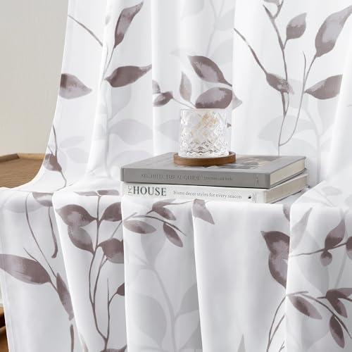 Non-See-Through Dry Rose and White Privacy Sheer Curtains (Leaves-dry Rose / 52"W x 63"L (Pack of 2))