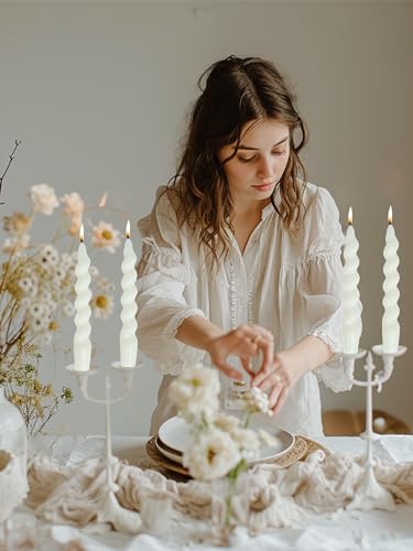 Taper Candle White Spiral Candlestick Short Tapered Candles Twisted Candlesticks for Table Decor Housewarming Gift Idea (7.5''-White-4)