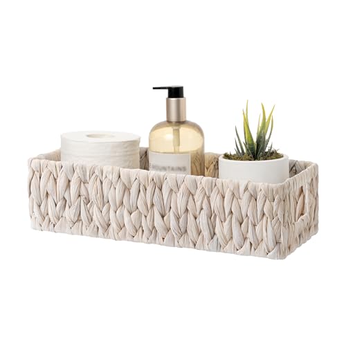 White Wicker Basket for Bathroom (White (Water Hyacinth) / 14¼" L x 6¾" W x 3¾" H)