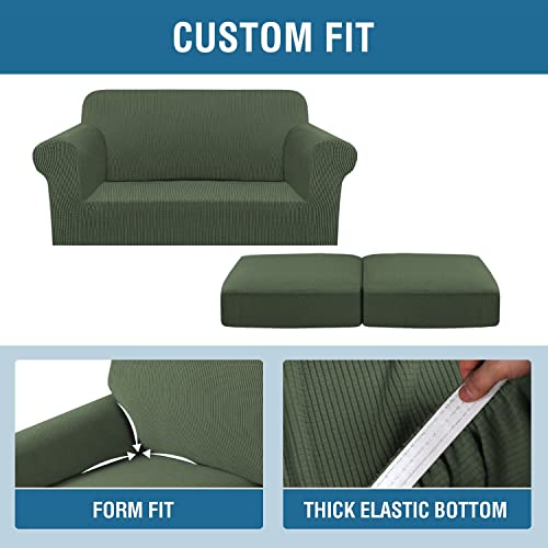 3 Piece Stretch Sofa Covers for 2 Cushion Loveseat Couch Covers for Living Room Furniture Cover (Medium / Bronze Green)