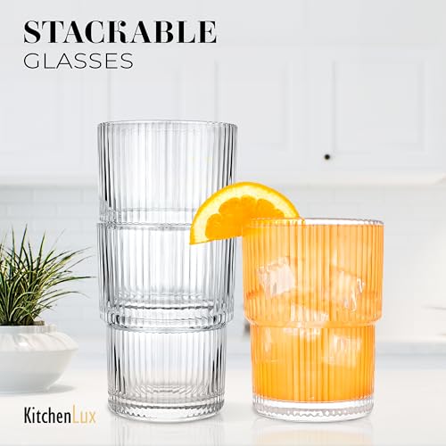 Ribbed Glass Cups 15oz (15 Ounces)