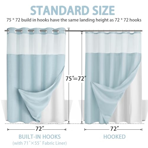 No Hook Shower Curtain with Liner Set Hotel Waffle Curtain Aqua 72W X 75L (Aqua / Standard 72"W x 75"L)