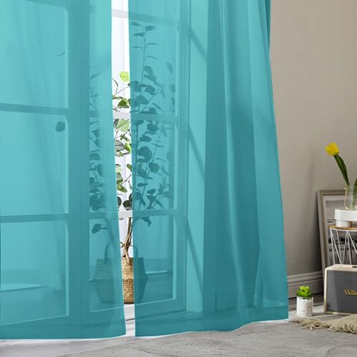 Sheer Turquoise Curtains for Bedroom Living Room 54 Inch Length 2 Panels Set (Turquoise / 42"W x 54"L (Pack of 2))