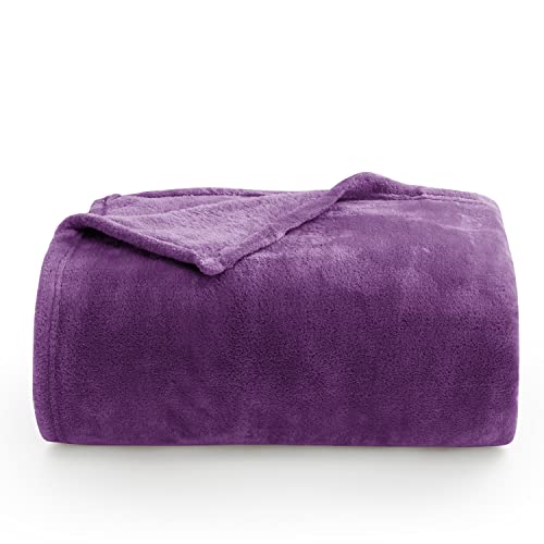 Fleece Blanket Soft Plush Queen Size Bed Blanket Purple 90"x90" (Purple / Queen(90"x90"))