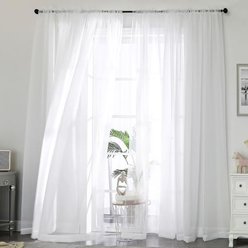 White Sheer Curtains 120 Inch Long 2 Panels for Living Room 59" Wide (White / 59"W x 120"L (Pack of 2))