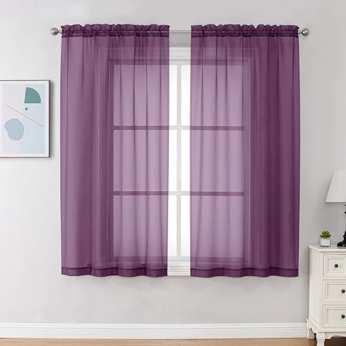 Sheer Curtains 63 Inch Length 2 Panels (Plum / 42"W x 63"L (Pack of 2))