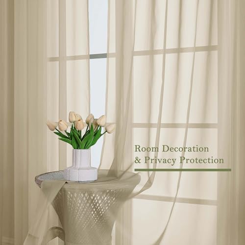 Taupe Sheer Curtains for Bedroom Decor 84 Inches Long 2 Pcs (Taupe / 59"W x 84"L (Pack of 2))
