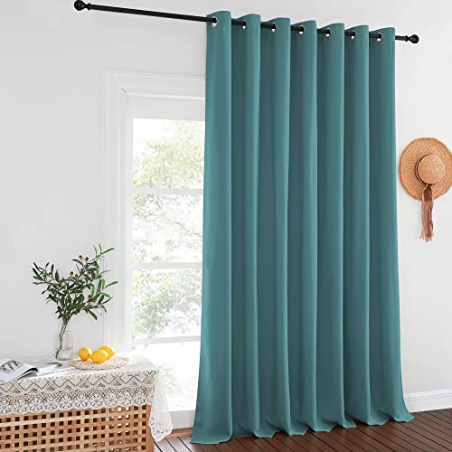 Blackout Patio Curtains 100 x 144 Inches Long for Sliding Door Extral Wide Blackout Curtain Panels Thermal Insulated Room Divider (Sea Teal / 100"W x 144"L (Pack of 1))