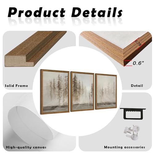 Triptych Neutral Misty Forest Framed Canvas Wall Art (16"L x 12"W / Sunny Forest)
