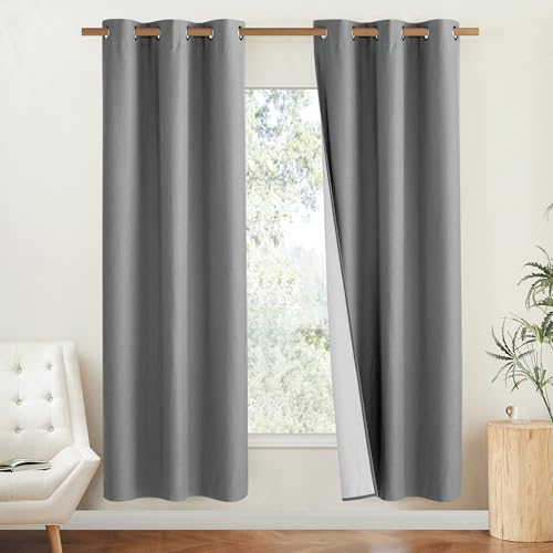 100% Absolutely Blackout Linen Curtains with Thermal Insulated White Liner (42"W x 45"L (Pack of 2) / Dove Grey)