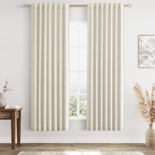 100% Blackout Linen Curtains 72 Inch Long for Bedroom 2 Panels Linen