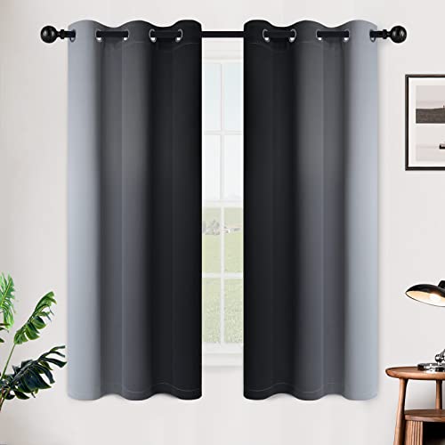 Ombre Black to Grey White Curtains for Living Room 42Wx63L (42"W x 63"L (Pack of 2) / Black)