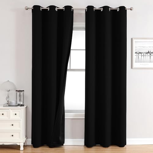 100% Blackout Curtains for Bedroom 84 Inches Long 2 Panels Set (42"W x 84"L (Pack of 2) / Black)