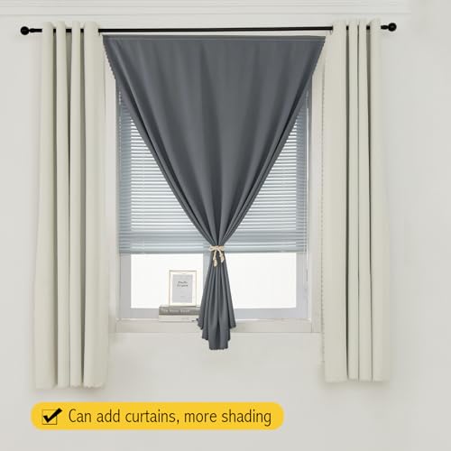 Magic Tape Stick On Curtains Window Shades Pull Down Blackout Window Cover Blackout Curtains for Bedroom No Drillng Self Adhesive Curtains No Rod Small Curtain (59"W x 59"L (Pack of 1) / Grey)