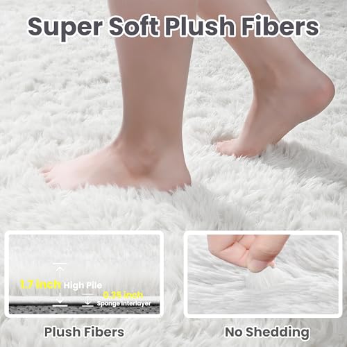 6x9 Fluffy Shag Area Rugs for Living Room Bedroom (White / 6' x 9' (Rectangular))
