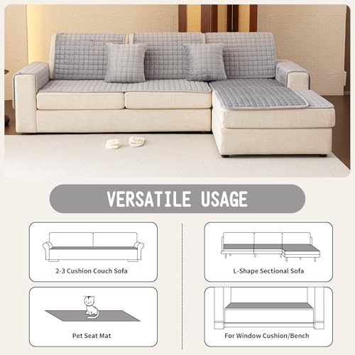 Velvet Sectional Couch Covers for Dogs (Light Grey / 1PC/27.6"x59"/Loveseat & Short "L" Part)
