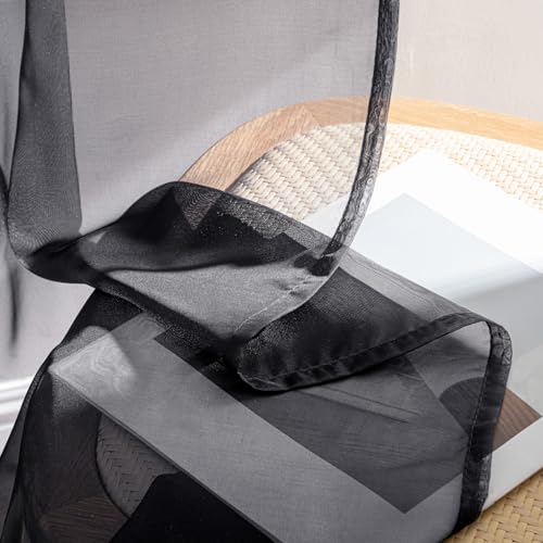 Black Short Sheer Curtains 54 Inches Long 4 Panels 42 x 54 Inches (42"W x 54"L (Pack of 4) / Black)