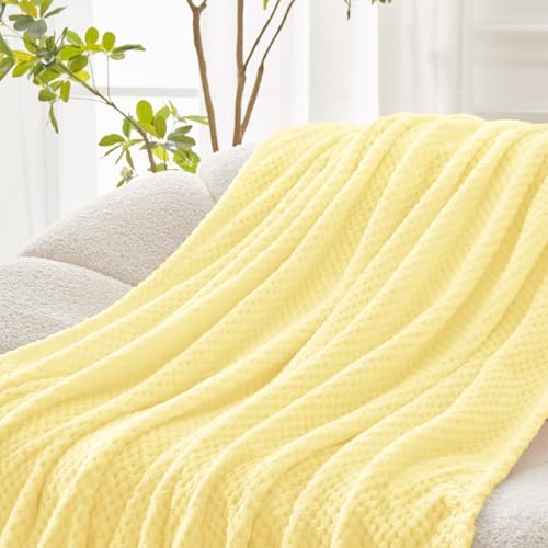 Large Waffle Fleece Throw Blanket for Couch (Light Yellow / 50x70 in)