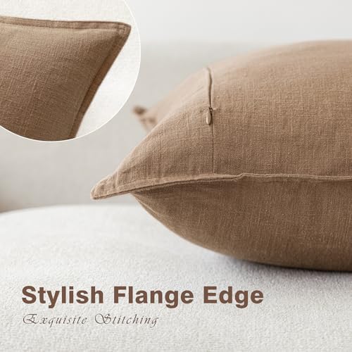Linen Solid Decorative Throw Pillow Covers 24x24 Light Brown (24" x 24" (Pack of 2) / Brick)
