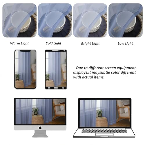 Sheer Valances for Windows (Denim Blue / 42"W x 14"L (Pack of 2))